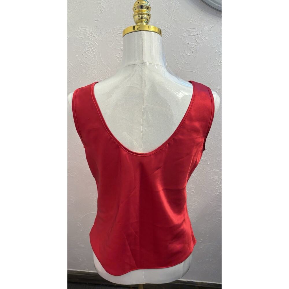 Vintage Escapades Red Square Neck Satin Tank Top Size Small Made In USA - Picture 3 of 5
